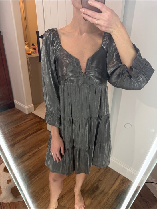 entro Dresses & Skirts - entro Metallic Slate Tiered V-Neck Mini Dress